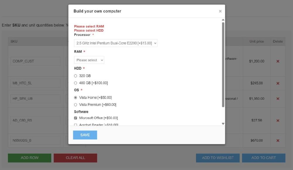 quick order bulk order nopcommerce product attribute error